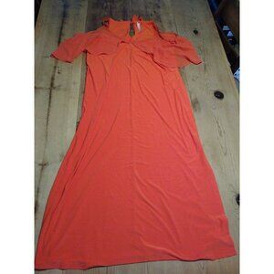 NY Collection Women's Petite Plus 1XP Cold Shoulder Maxi Dress Red Orange